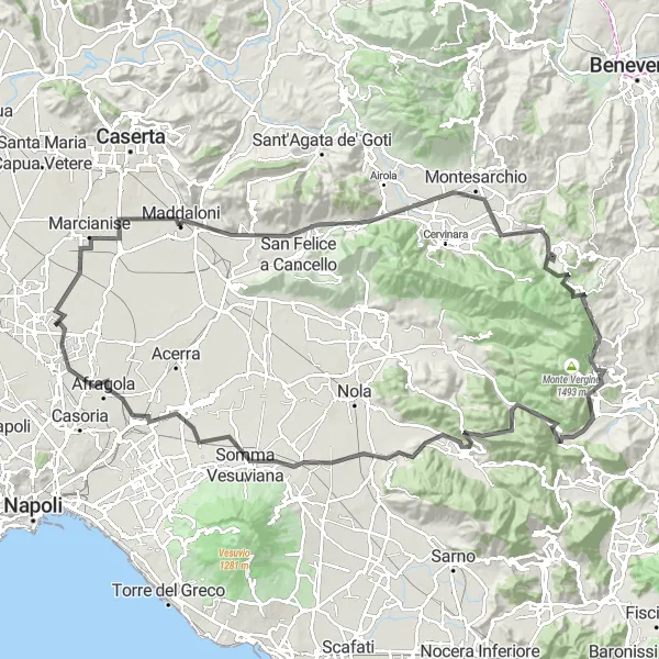 Map miniature of "Uphill Adventure" cycling inspiration in Campania, Italy. Generated by Tarmacs.app cycling route planner