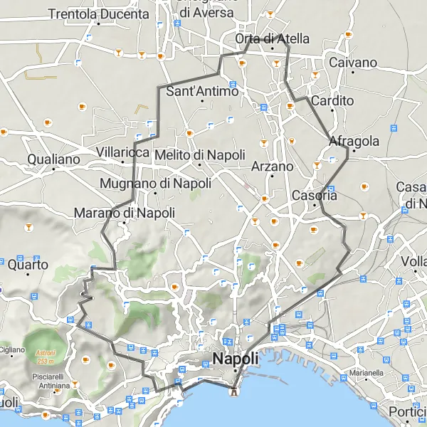 Map miniature of "Casoria and Marano di Napoli Loop" cycling inspiration in Campania, Italy. Generated by Tarmacs.app cycling route planner