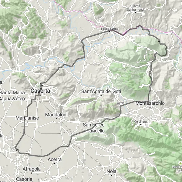 Map miniature of "Caserta and Telese Terme Circuit" cycling inspiration in Campania, Italy. Generated by Tarmacs.app cycling route planner
