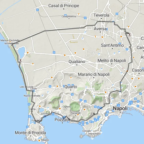 Map miniature of "Exploring Ancient Monuments by Road Bike" cycling inspiration in Campania, Italy. Generated by Tarmacs.app cycling route planner