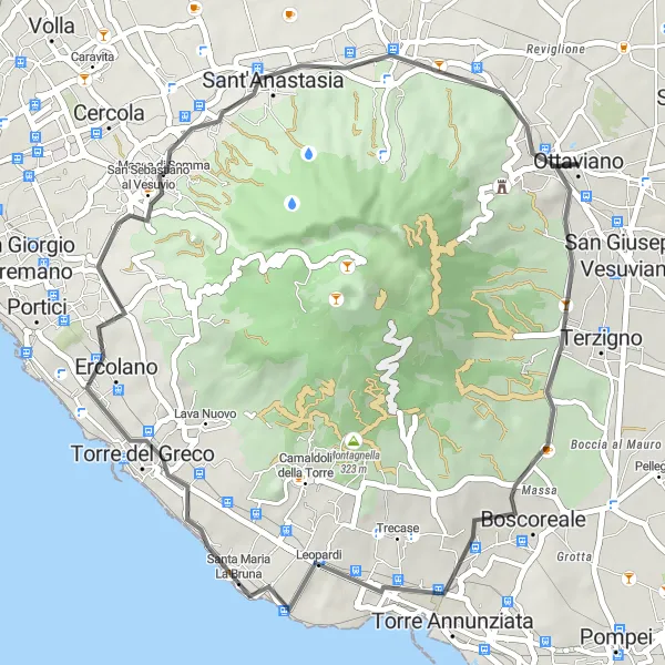 Miniatura della mappa di ispirazione al ciclismo "Cicloturismo tra Boscotrecase e Somma Vesuviana" nella regione di Campania, Italy. Generata da Tarmacs.app, pianificatore di rotte ciclistiche