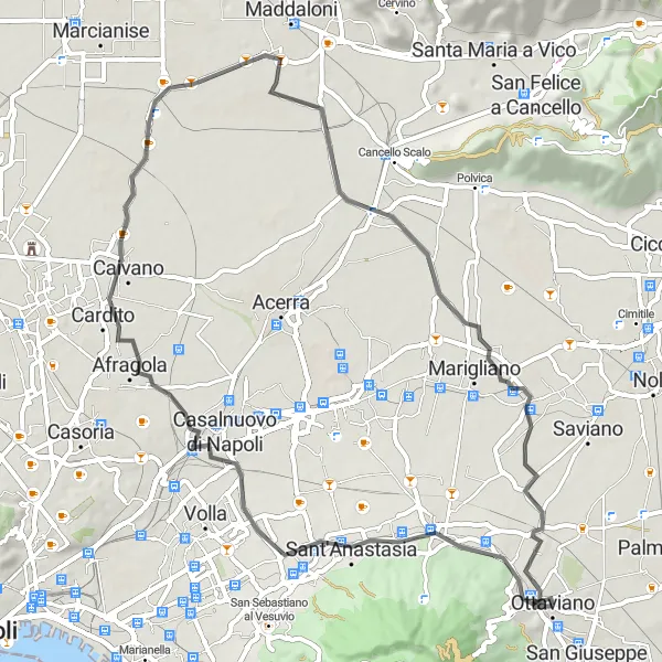 Miniatura della mappa di ispirazione al ciclismo "Tour Ciclistico attraverso Afragola" nella regione di Campania, Italy. Generata da Tarmacs.app, pianificatore di rotte ciclistiche