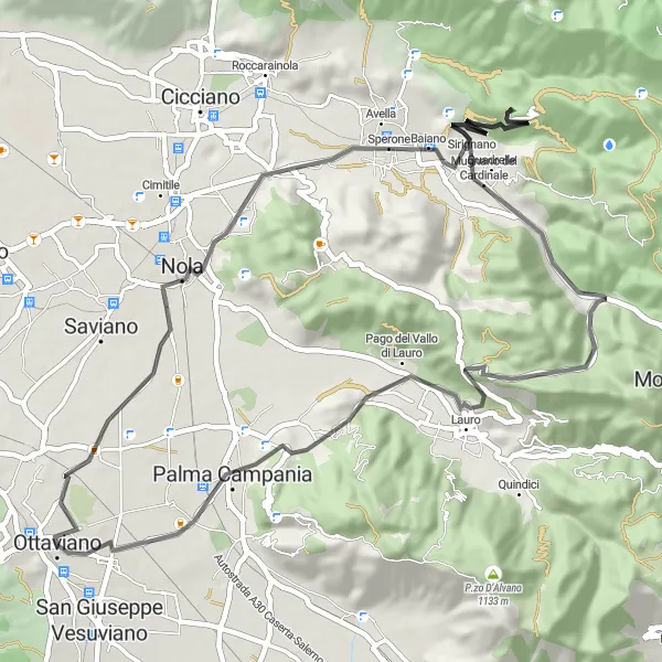 Miniatura della mappa di ispirazione al ciclismo "Giro in bicicletta tra Nola e Taurano" nella regione di Campania, Italy. Generata da Tarmacs.app, pianificatore di rotte ciclistiche