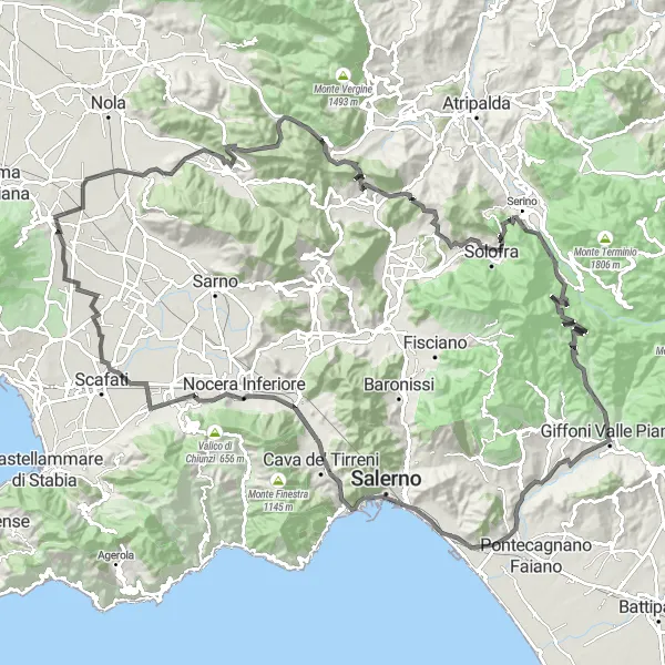 Map miniature of "Cima BICIAmoci Challenge" cycling inspiration in Campania, Italy. Generated by Tarmacs.app cycling route planner