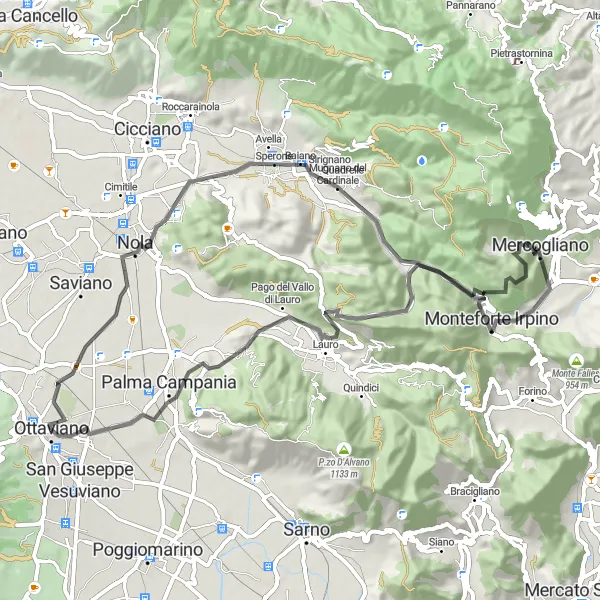 Miniatura della mappa di ispirazione al ciclismo "Avventura in bicicletta da Nola a Taurano" nella regione di Campania, Italy. Generata da Tarmacs.app, pianificatore di rotte ciclistiche