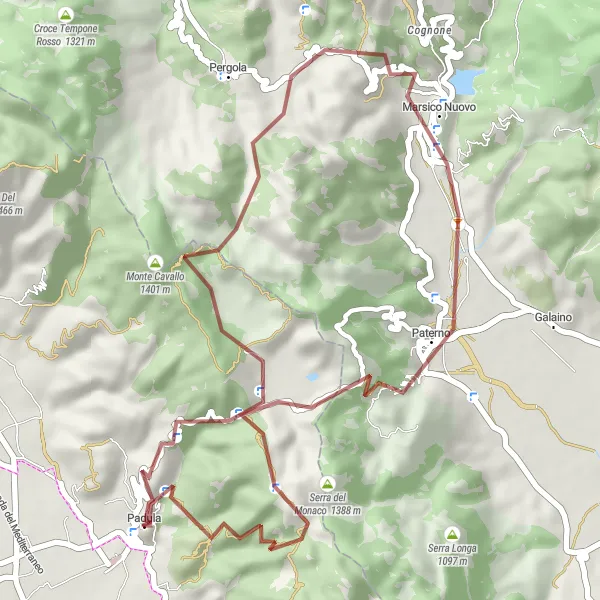Miniatura della mappa di ispirazione al ciclismo "Il Sentiero Oltre la Certosa" nella regione di Campania, Italy. Generata da Tarmacs.app, pianificatore di rotte ciclistiche