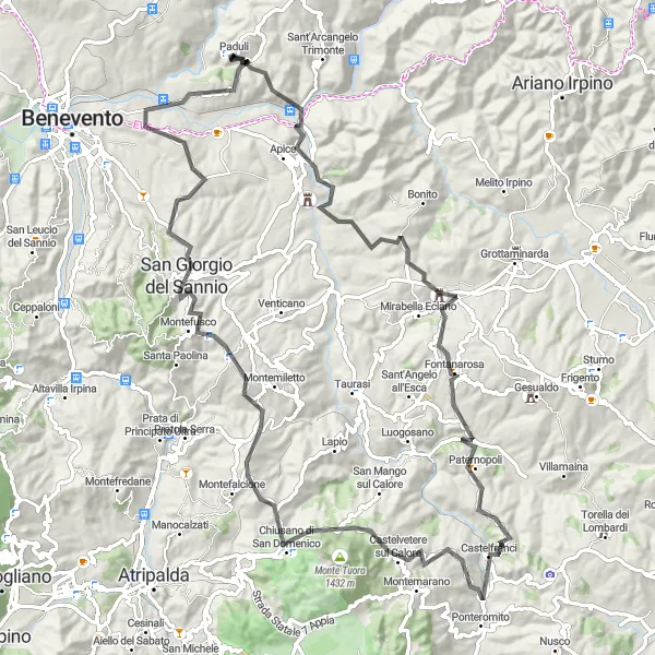 Miniatura della mappa di ispirazione al ciclismo "Esplorazione in bicicletta tra Apice e Montefusco" nella regione di Campania, Italy. Generata da Tarmacs.app, pianificatore di rotte ciclistiche