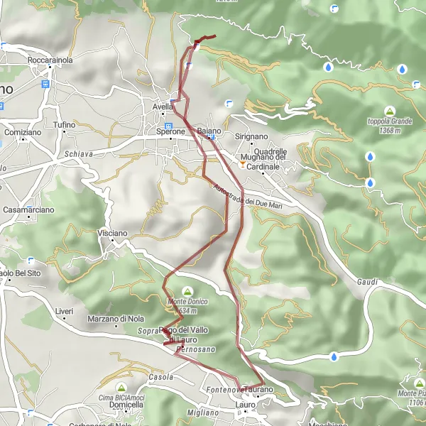 Miniatura della mappa di ispirazione al ciclismo "Avventura Gravel a Pago del Vallo di Lauro" nella regione di Campania, Italy. Generata da Tarmacs.app, pianificatore di rotte ciclistiche