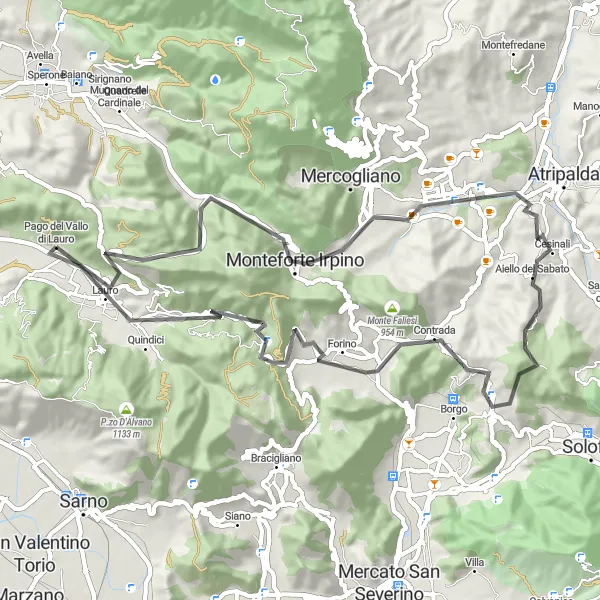 Miniatura della mappa di ispirazione al ciclismo "Giro in bicicletta intorno a Pago del Vallo di Lauro" nella regione di Campania, Italy. Generata da Tarmacs.app, pianificatore di rotte ciclistiche