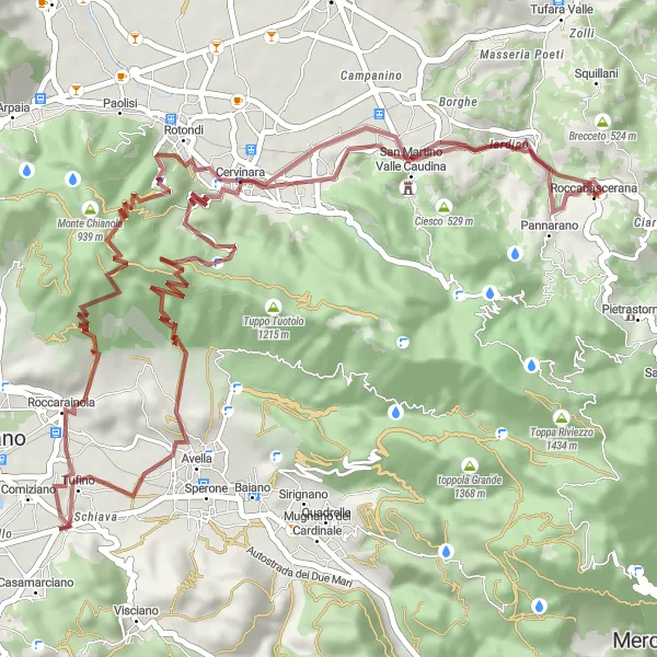 Miniatura della mappa di ispirazione al ciclismo "Percorso gravel affascinante vicino a Pannarano" nella regione di Campania, Italy. Generata da Tarmacs.app, pianificatore di rotte ciclistiche