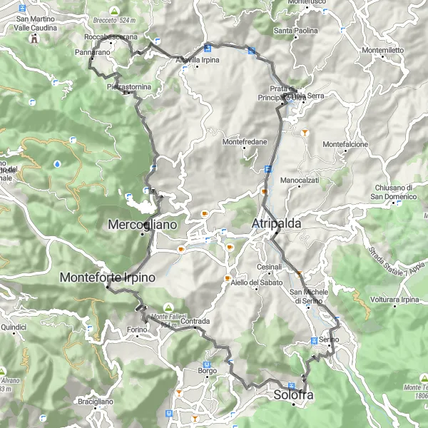 Miniatura della mappa di ispirazione al ciclismo "Giro in bicicletta attraverso Tufo e Monte Faliesi" nella regione di Campania, Italy. Generata da Tarmacs.app, pianificatore di rotte ciclistiche