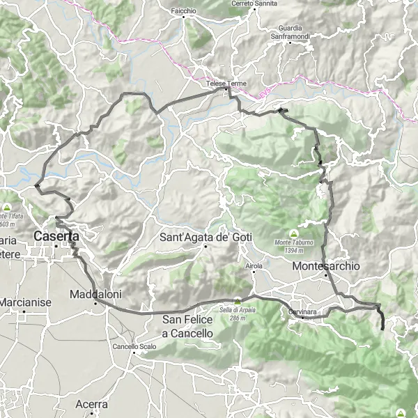 Miniatura della mappa di ispirazione al ciclismo "Giro ciclistico strada e natura a Pannarano" nella regione di Campania, Italy. Generata da Tarmacs.app, pianificatore di rotte ciclistiche