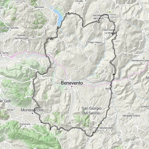 Miniatura della mappa di ispirazione al ciclismo "Avventura ciclistica tra Monti e Valli" nella regione di Campania, Italy. Generata da Tarmacs.app, pianificatore di rotte ciclistiche