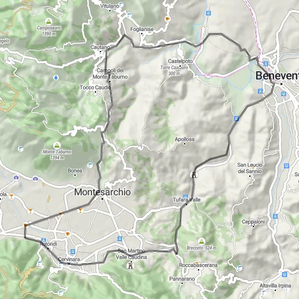 Miniatura della mappa di ispirazione al ciclismo "Percorso tra Paolisi e Cervinara" nella regione di Campania, Italy. Generata da Tarmacs.app, pianificatore di rotte ciclistiche