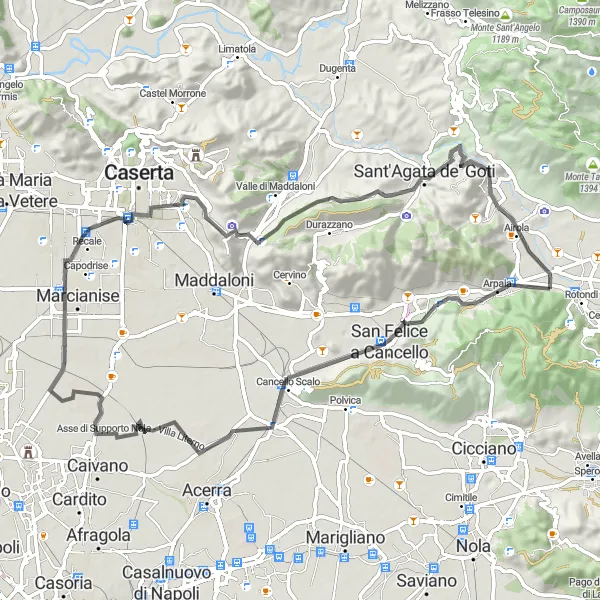 Miniatura della mappa di ispirazione al ciclismo "Avventura tra Arpaia e Monte San Michele" nella regione di Campania, Italy. Generata da Tarmacs.app, pianificatore di rotte ciclistiche