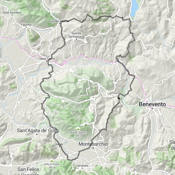 Miniatura della mappa di ispirazione al ciclismo "Giro in bicicletta attraverso Paolisi e Monte Porrito" nella regione di Campania, Italy. Generata da Tarmacs.app, pianificatore di rotte ciclistiche