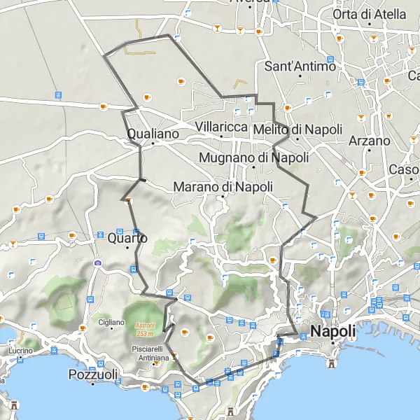 Miniatura della mappa di ispirazione al ciclismo "Pedalata avventurosa da Giugliano in Campania a Qualiano" nella regione di Campania, Italy. Generata da Tarmacs.app, pianificatore di rotte ciclistiche