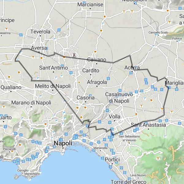 Miniatura della mappa di ispirazione al ciclismo "Giro in bicicletta da Parete a Giugliano in Campania" nella regione di Campania, Italy. Generata da Tarmacs.app, pianificatore di rotte ciclistiche