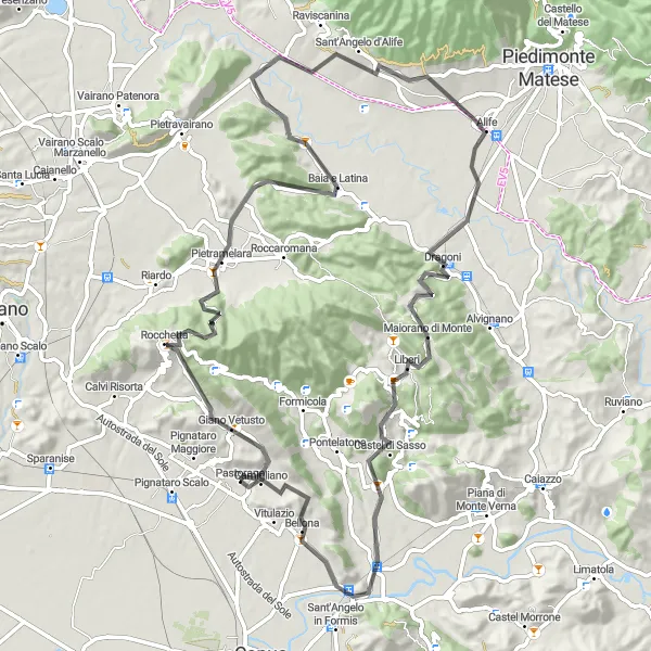 Miniatura della mappa di ispirazione al ciclismo "Avventura in bicicletta tra Pastorano e Camigliano" nella regione di Campania, Italy. Generata da Tarmacs.app, pianificatore di rotte ciclistiche