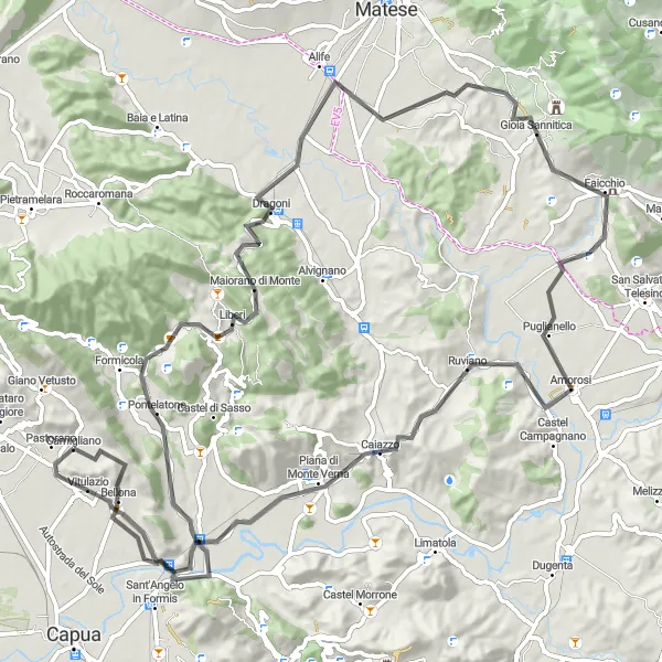 Map miniature of "The Colla Loop" cycling inspiration in Campania, Italy. Generated by Tarmacs.app cycling route planner
