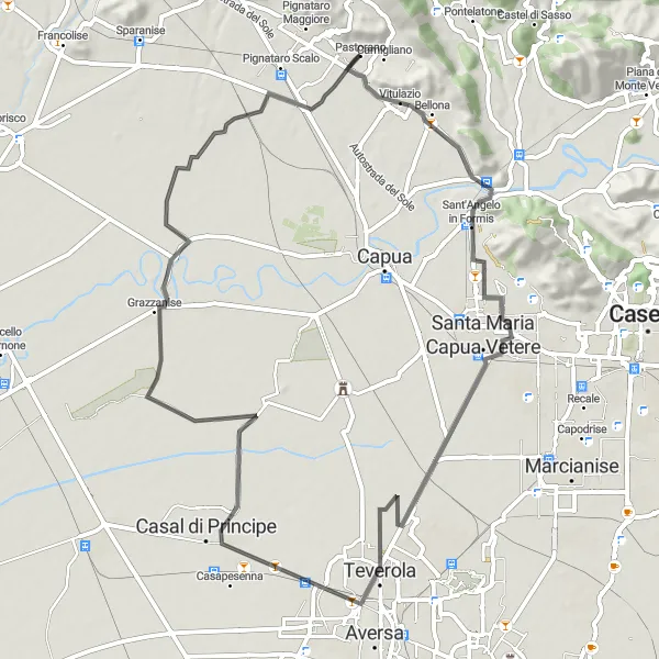 Map miniature of "The Campania Loop" cycling inspiration in Campania, Italy. Generated by Tarmacs.app cycling route planner