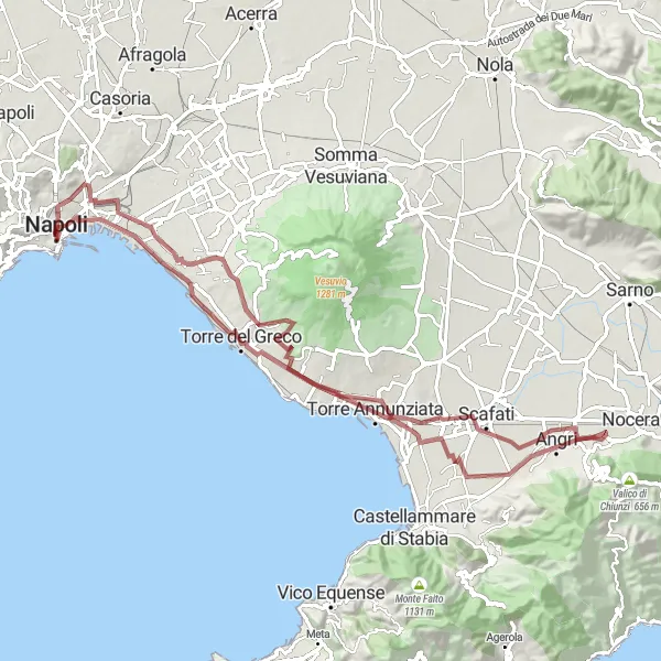 Miniatura della mappa di ispirazione al ciclismo "Esplorazione Gravel fino a Sant'Antonio Abate" nella regione di Campania, Italy. Generata da Tarmacs.app, pianificatore di rotte ciclistiche
