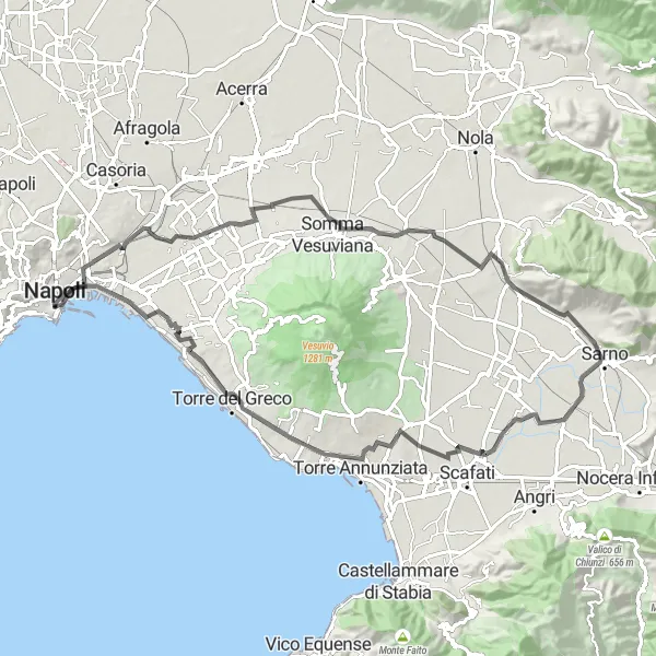 Miniatura della mappa di ispirazione al ciclismo "Avventura su Strada attraverso San Marzano sul Sarno" nella regione di Campania, Italy. Generata da Tarmacs.app, pianificatore di rotte ciclistiche