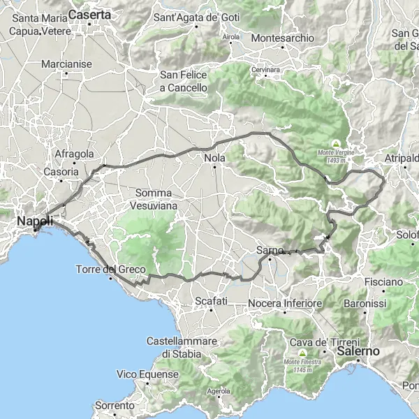 Map miniature of "The Ultimate Campania Challenge" cycling inspiration in Campania, Italy. Generated by Tarmacs.app cycling route planner