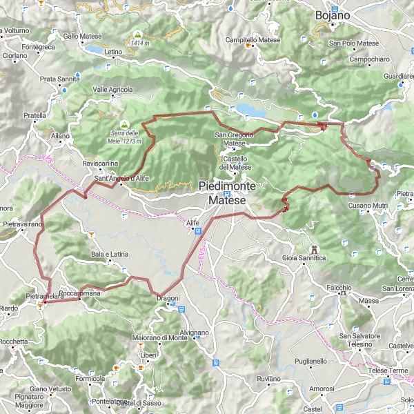 Miniatura della mappa di ispirazione al ciclismo "Esplorando la natura selvaggia in Campania" nella regione di Campania, Italy. Generata da Tarmacs.app, pianificatore di rotte ciclistiche
