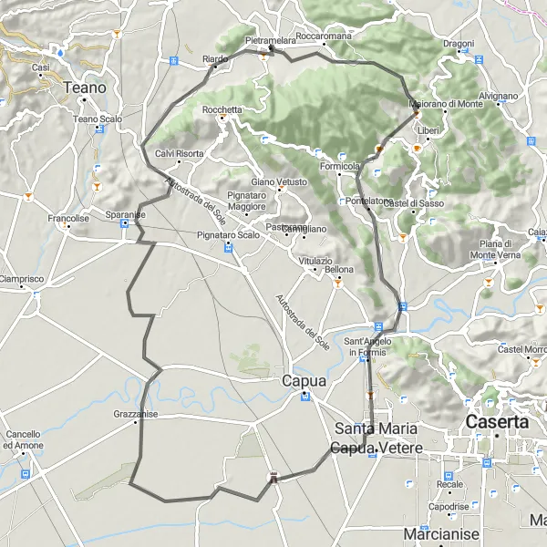 Miniatura della mappa di ispirazione al ciclismo "Sfida sulle colline di Campania" nella regione di Campania, Italy. Generata da Tarmacs.app, pianificatore di rotte ciclistiche