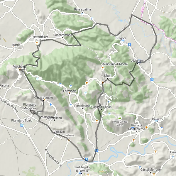 Miniatura della mappa di ispirazione al ciclismo "Circuito ciclistico alle pendici di Pignataro Maggiore" nella regione di Campania, Italy. Generata da Tarmacs.app, pianificatore di rotte ciclistiche