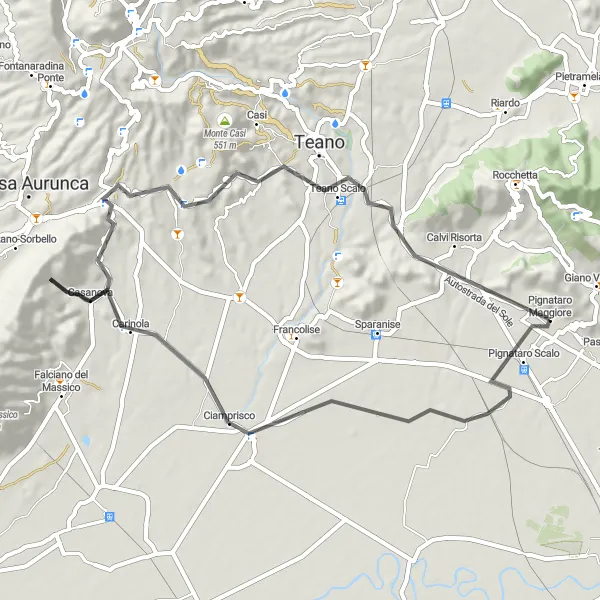 Map miniature of "Pignataro Maggiore Circuit" cycling inspiration in Campania, Italy. Generated by Tarmacs.app cycling route planner