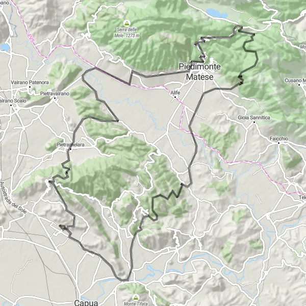 Miniatura della mappa di ispirazione al ciclismo "Tour panoramico da Giano Vetusto a Vitulazio" nella regione di Campania, Italy. Generata da Tarmacs.app, pianificatore di rotte ciclistiche