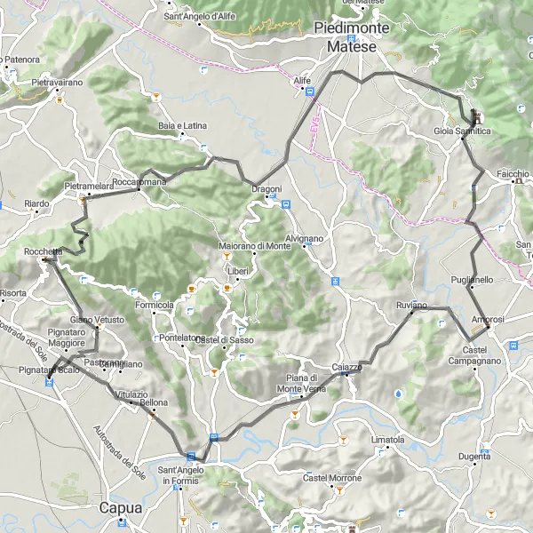 Miniatura della mappa di ispirazione al ciclismo "Il giro in bicicletta attraverso Giano Vetusto e Monte della Costa" nella regione di Campania, Italy. Generata da Tarmacs.app, pianificatore di rotte ciclistiche