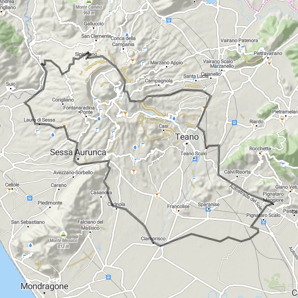 Map miniature of "The Coastal Escape" cycling inspiration in Campania, Italy. Generated by Tarmacs.app cycling route planner