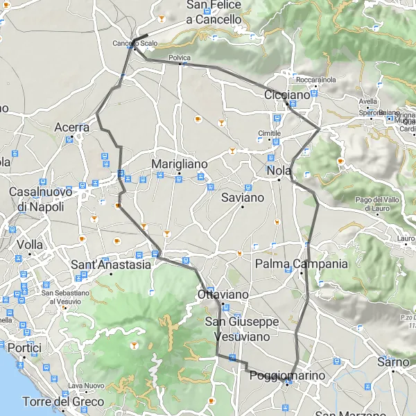 Map miniature of "The Vesuvio Escape" cycling inspiration in Campania, Italy. Generated by Tarmacs.app cycling route planner