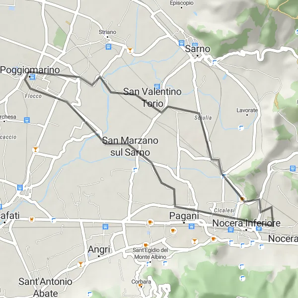 Map miniature of "The Hills of Poggiomarino" cycling inspiration in Campania, Italy. Generated by Tarmacs.app cycling route planner