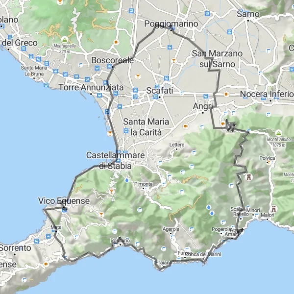 Map miniature of "The Coastal Tour" cycling inspiration in Campania, Italy. Generated by Tarmacs.app cycling route planner