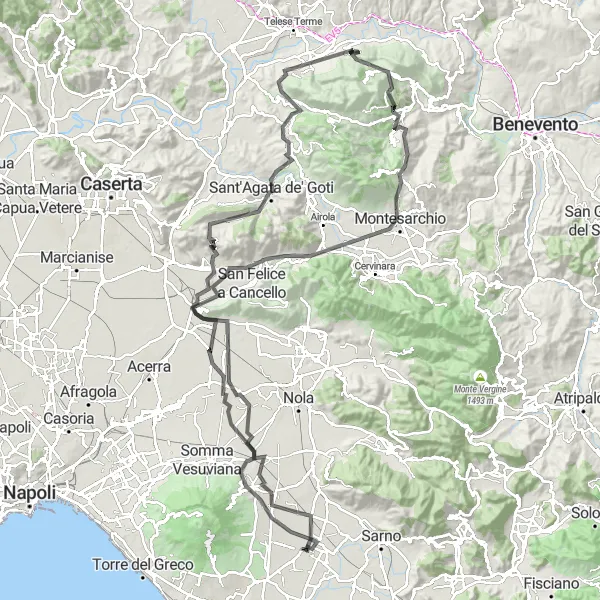 Map miniature of "Poggiomarino to Mount Vesuvius: A Scenic Adventure in the Heart of Campania" cycling inspiration in Campania, Italy. Generated by Tarmacs.app cycling route planner