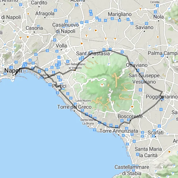 Map miniature of "Vesuvio Loop" cycling inspiration in Campania, Italy. Generated by Tarmacs.app cycling route planner