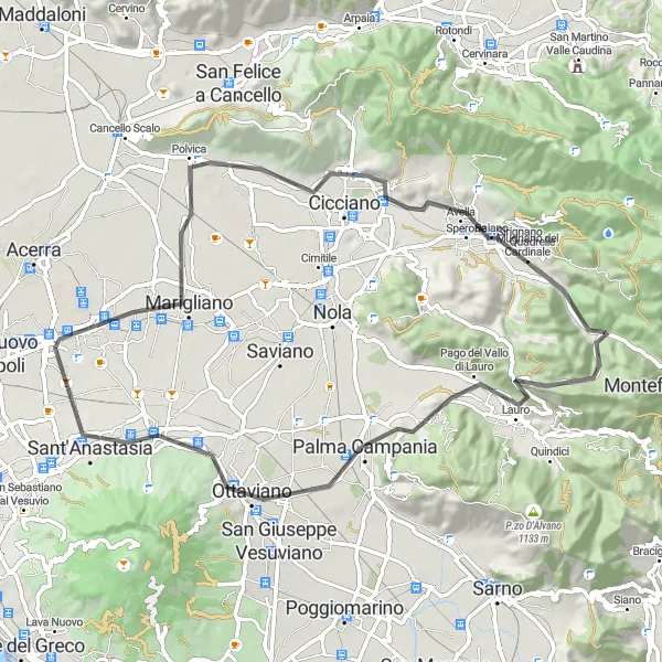 Map miniature of "Marigliano and Avella Road Cycling Route" cycling inspiration in Campania, Italy. Generated by Tarmacs.app cycling route planner