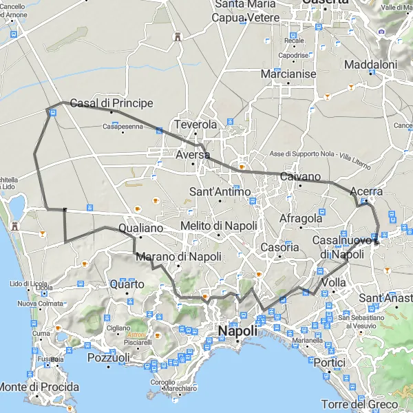 Miniatura della mappa di ispirazione al ciclismo "Giro in bicicletta da Pomigliano d'Arco" nella regione di Campania, Italy. Generata da Tarmacs.app, pianificatore di rotte ciclistiche