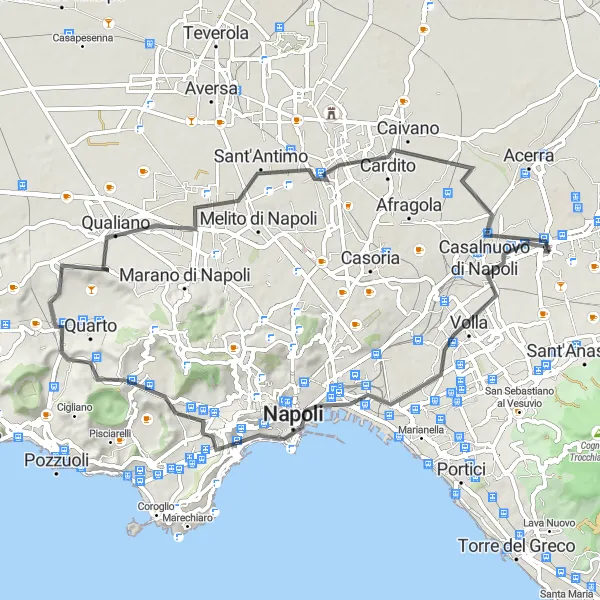 Map miniature of "Naples and Giugliano in Campania Road Cycling Route" cycling inspiration in Campania, Italy. Generated by Tarmacs.app cycling route planner