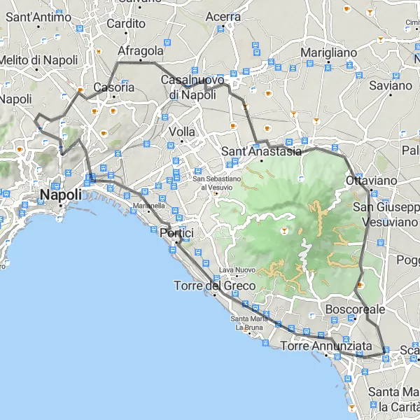 Miniatura della mappa di ispirazione al ciclismo "Tour in bicicletta da Pompei a Boscoreale e ritorno" nella regione di Campania, Italy. Generata da Tarmacs.app, pianificatore di rotte ciclistiche