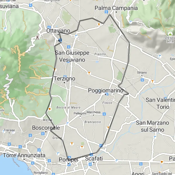 Miniatura della mappa di ispirazione al ciclismo "Esplorazione delle Campagne Vesuviane" nella regione di Campania, Italy. Generata da Tarmacs.app, pianificatore di rotte ciclistiche
