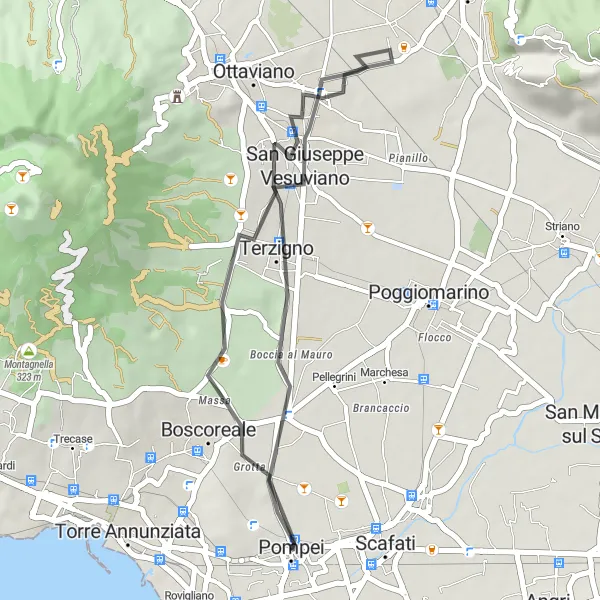 Miniatura della mappa di ispirazione al ciclismo "Giro in bicicletta intorno al Vesuvio" nella regione di Campania, Italy. Generata da Tarmacs.app, pianificatore di rotte ciclistiche