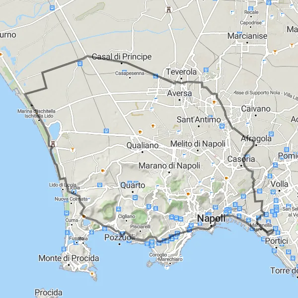 Miniatura della mappa di ispirazione al ciclismo "Giro in bicicletta da Ponticelli a San Giorgio a Cremano" nella regione di Campania, Italy. Generata da Tarmacs.app, pianificatore di rotte ciclistiche