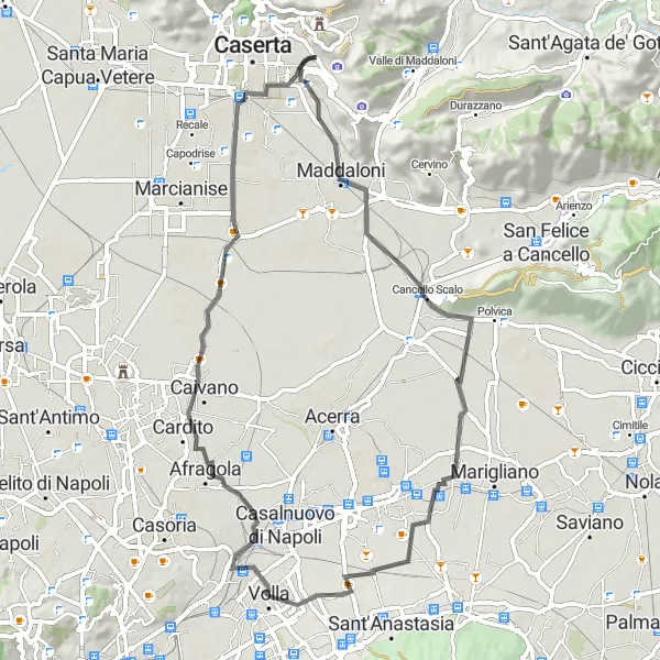 Miniatura della mappa di ispirazione al ciclismo "Tour dei Borghi" nella regione di Campania, Italy. Generata da Tarmacs.app, pianificatore di rotte ciclistiche