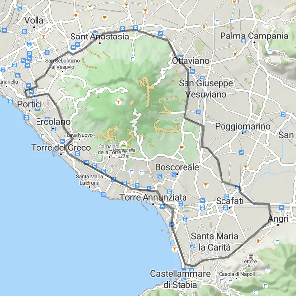 Map miniature of "The Coastal Loop" cycling inspiration in Campania, Italy. Generated by Tarmacs.app cycling route planner