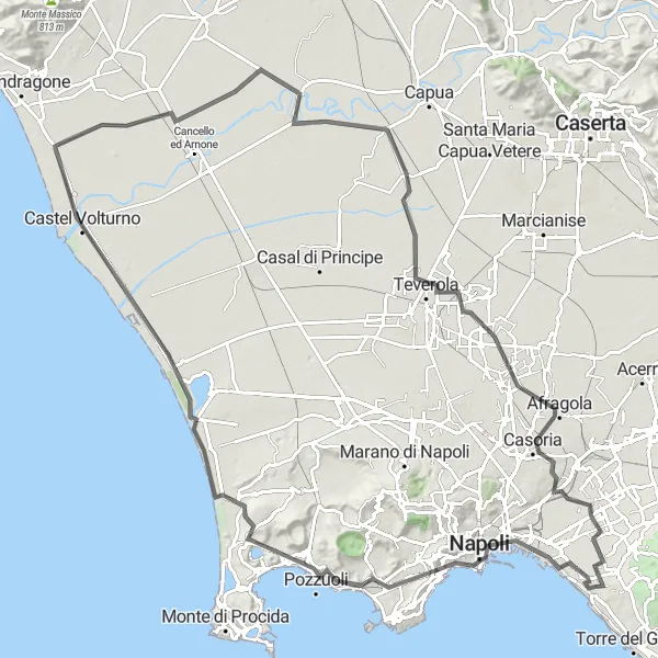 Map miniature of "The Historical Journey" cycling inspiration in Campania, Italy. Generated by Tarmacs.app cycling route planner